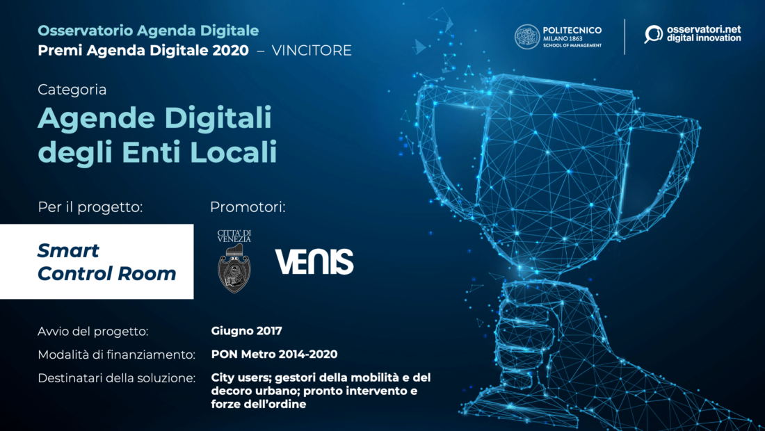 Innvovazione. Smart Control Room vince premio Agenda digitale 2020