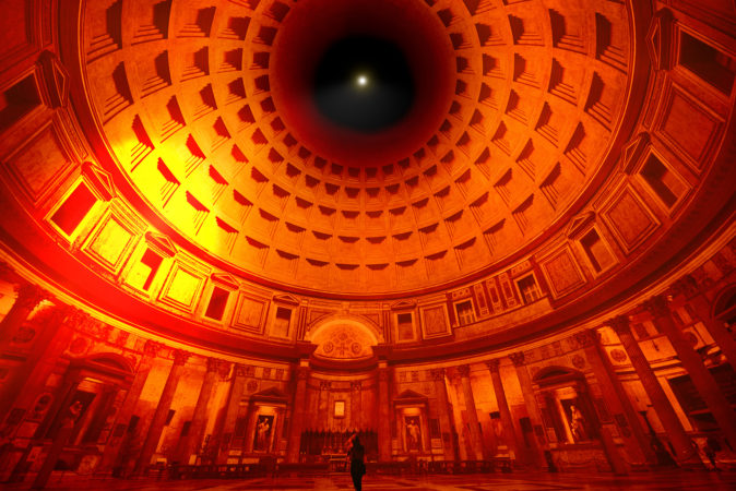 Esempio della proiezione luminosa nel Pantheon @Cosimo Scotucci